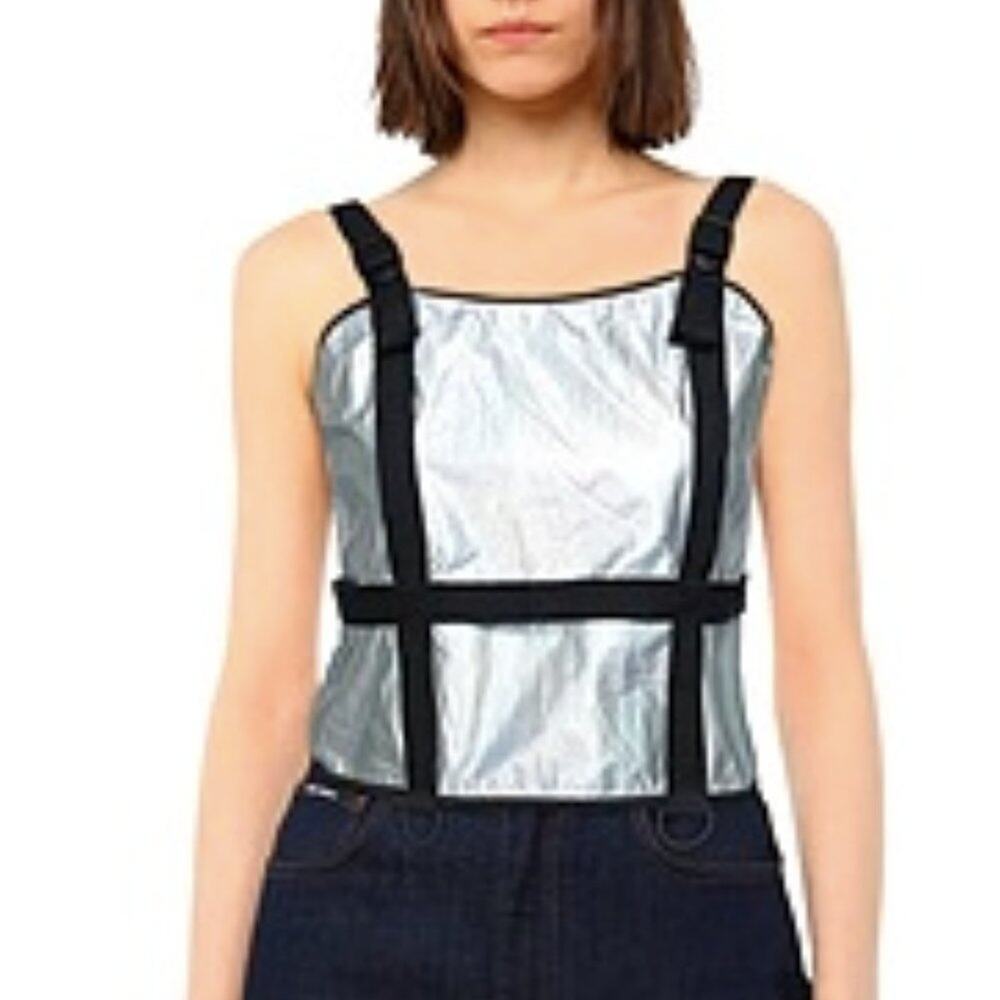 McQ Alexander McQueen Metallic harness top silver L